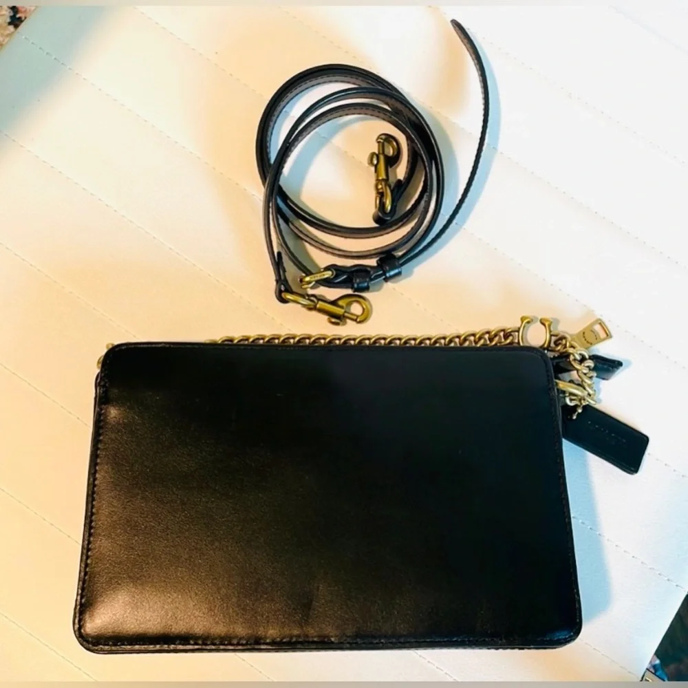 COACH Signature Chain Crossbody 78801 Black Leather with signature gold chain_6